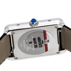 Pre Owned Cartier Silver Stainless Steel Leather Tank Solo 3170 Women's Wristwatch 24 mm