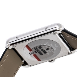 Pre Owned Cartier Silver Stainless Steel Leather Tank Solo 3170 Women's Wristwatch 24 mm