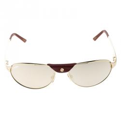 Pre Owned نظارة شمسية كارتييه أفياتورز حواف بلمسة من اللون الذهبي سانتوس دومنت عنابية