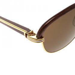 Pre Owned نظارة شمسية كارتييه فينتدج مال ميزون بالي ساندر رو ز وود ذهبي