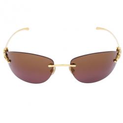 Pre Owned Cartier Gold Panthere De Cartier Rimless Shield Sunglasses
