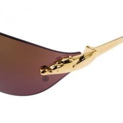 Pre Owned Cartier Gold Panthere De Cartier Rimless Shield Sunglasses