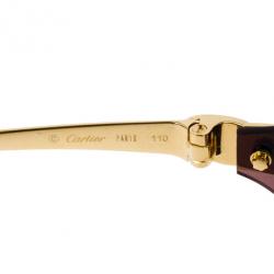 Pre Owned Cartier Gold Panthere De Cartier Rimless Shield Sunglasses