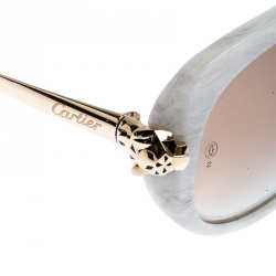 مملوكة مسبقًا Cartier White Marble/Gold Panthere Square Sunglasses