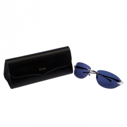 Pre Owned Cartier Blue Panthère de Cartier Rimless Oval Sunglasses