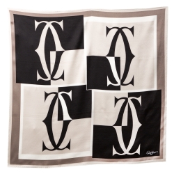 Pre Owned Cartier Monochrome Logo Print Silk Square Scarf