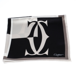 Pre Owned Cartier Monochrome Logo Print Silk Square Scarf