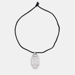 Pre Owned Cartier Logo Silver Tone Cord Necklace