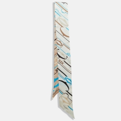 Pre Owned Cartier Beige Logo Printed Silk Maxi Bandeau Scarf