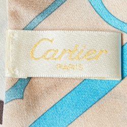 Pre Owned Cartier Beige Logo Printed Silk Maxi Bandeau Scarf