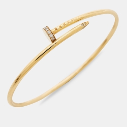 Pre Owned Cartier Juste Un Clou Diamonds 18k Yellow Gold Small Model Bracelet 17