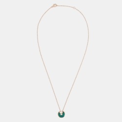 Pre Owned Cartier Amulette De Cartier Malachite Diamond 18k Rose Gold Necklace