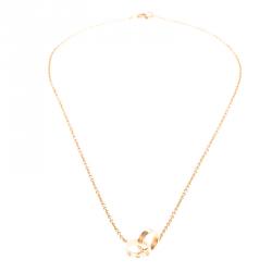 Pre Owned Cartier Love 2 Hoops 18k Rose Gold Necklace 