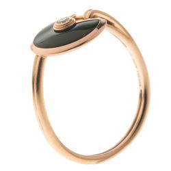 Pre Owned Cartier Amulette de Cartier Onyx Diamond Rose Gold Ring Size 56