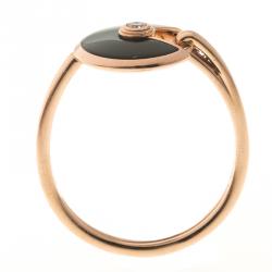 Pre Owned Cartier Amulette de Cartier Onyx Diamond Rose Gold Ring Size 56