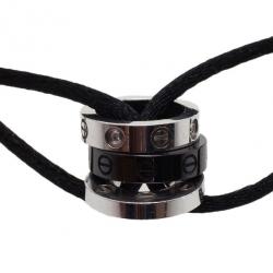 Pre Owned Cartier Love Diamond Ceramic White Gold Bracelet with Silk Cord