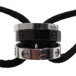 Pre Owned Cartier Love Diamond Ceramic White Gold Bracelet with Silk Cord