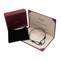 Pre Owned Cartier Love Diamond Ceramic White Gold Bracelet with Silk Cord