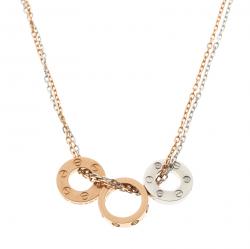 Pre Owned Cartier Love 6 Diamond 18k Rose Gold & White Gold Double Chain Necklace