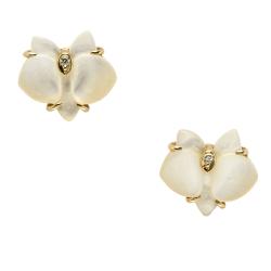 Pre Owned Cartier Caresse D'Orchidees Par Cartier Mother of Pearl Diamond 18k Yellow Gold Stud Earrings