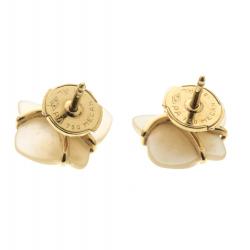 Pre Owned Cartier Caresse D'Orchidees Par Cartier Mother of Pearl Diamond 18k Yellow Gold Stud Earrings