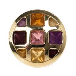 Pre Owned Cartier Pasha 18K Yellow Gold Multi Gemstone Ring Size 52