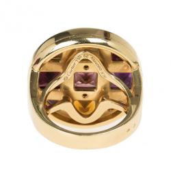 Pre Owned Cartier Pasha 18K Yellow Gold Multi Gemstone Ring Size 52