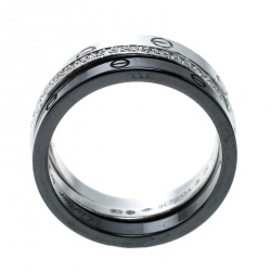 Pre Owned طقم خاتم كارتييه لوف سيراميك ألماس ذهب أبيض عيار 18 ثلاث حلقات مقاس 52