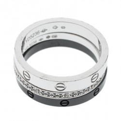 Pre Owned طقم خاتم كارتييه لوف سيراميك ألماس ذهب أبيض عيار 18 ثلاث حلقات مقاس 52