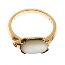 Pre Owned Cartier Tortue Mother-of-Pearl 18k Yellow Gold Ring Size 50