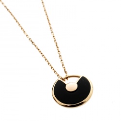 Pre Owned Cartier Amulette de Cartier Diamond Onyx 18k Rose Gold Necklace XS
