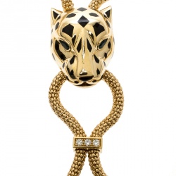 Pre Owned Cartier Panthere De Cartier Diamond Garnet & Onyx 18k Yellow Gold Bracelet