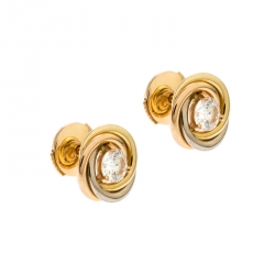 Cartier Trinity De Cartier Diamond 18k Three Tone Gold Stud Earrings 