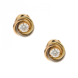 Cartier Trinity De Cartier Diamond 18k Three Tone Gold Stud Earrings 