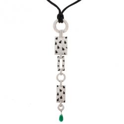 Pre Owned Cartier Panther Diamond and Onyx Pendant Necklace with Emerald Drop