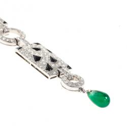 Pre Owned Cartier Panther Diamond and Onyx Pendant Necklace with Emerald Drop