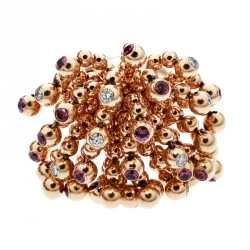 Pre Owned Cartier Paris Nouvelle Vague Diamond & Pink Sapphire 18k Rose Gold Cocktail Ring Size 52