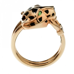 Pre Owned Cartier Panthere de Cartier Diamond Lacquer Garnet 18k Yellow Gold Ring Size 55