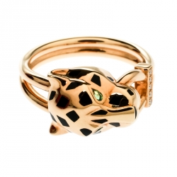 Pre Owned Cartier Panthere de Cartier Diamond Lacquer Garnet 18k Yellow Gold Ring Size 55