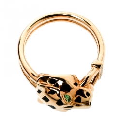 Pre Owned Cartier Panthere de Cartier Diamond Lacquer Garnet 18k Yellow Gold Ring Size 55