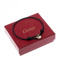 Pre Owned Cartier Trinity De Cartier Three Tone 18k Gold Black Adjustable Cord Bracelet