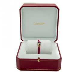 Pre Owned Cartier Love Diamond 18K Rose Gold & Ceramic Rings Pink Cord Bracelet