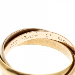 Pre Owned Cartier Trinity De Cartier Three Tone 18k Gold Band Ring Size 52