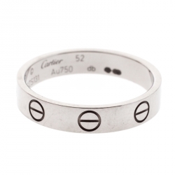 Pre Owned Cartier Love 18k White Gold Mini Band Ring Size 52