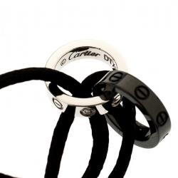مملوكة مسبقًا Cartier Love Ceramic Diamond 18k White Gold Black Cord Adjustable Bracelet