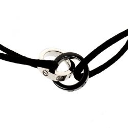 مملوكة مسبقًا Cartier Love Ceramic Diamond 18k White Gold Black Cord Adjustable Bracelet