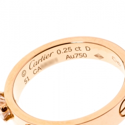 Pre Owned Cartier Love 0.25ct Diamond Solitaire 18K Rose Gold Band Ring Size 51