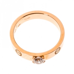 Pre Owned Cartier Love 0.25ct Diamond Solitaire 18K Rose Gold Band Ring Size 51
