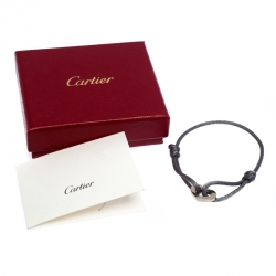 Pre Owned Cartier C De Cartier White Gold Heart On Grey Adjustable Cord Bracelet