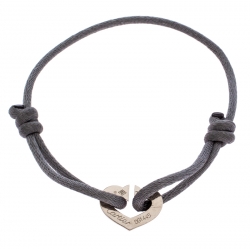 Pre Owned Cartier C De Cartier White Gold Heart On Grey Adjustable Cord Bracelet